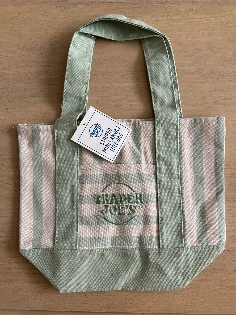 NWT Mint & Cream Striped Canvas Mini Tote Bag Trader Joe’s